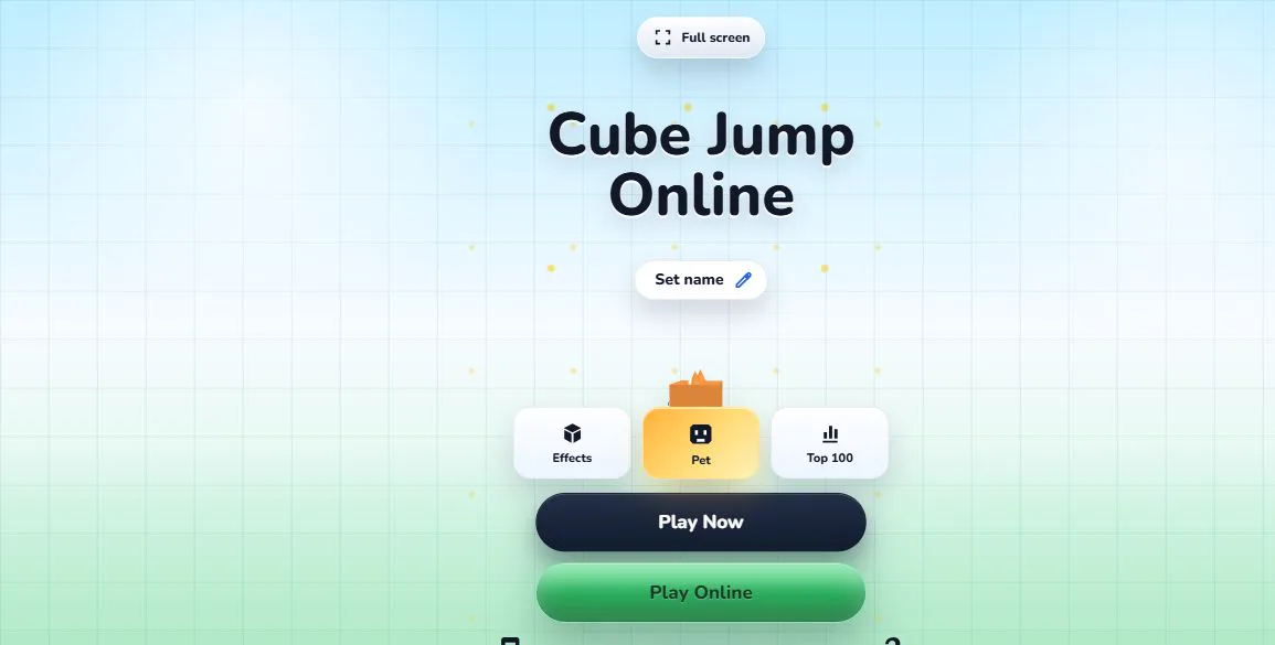 Menu Cube Jump Online với lựa chọn chơi ngay và chơi online
